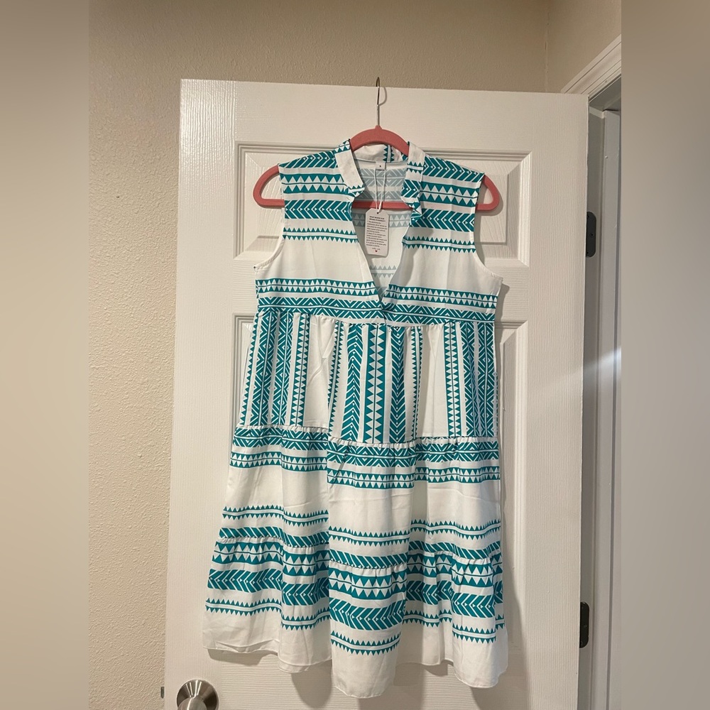 Brand new white and teal dress. Size small